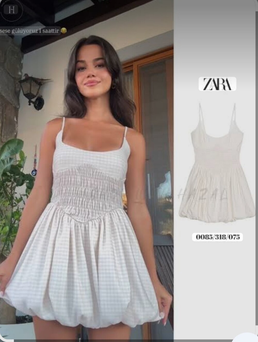 Zara Cream Gingham Smocked Corset Bubble Puffball Dress NWT S